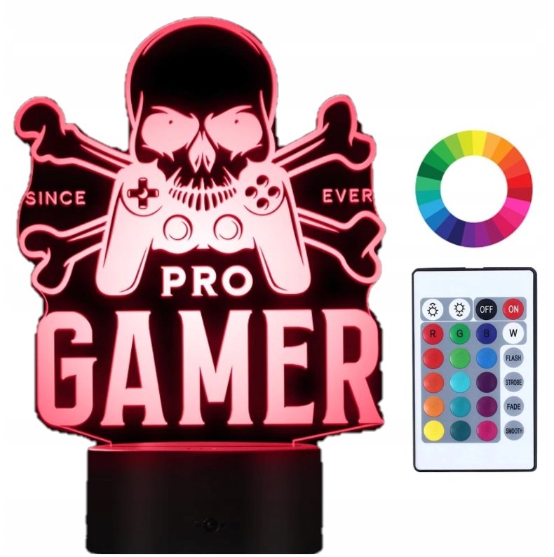 Lampka Nocna 3D LED Dla Gracza Pro Gamer Imię