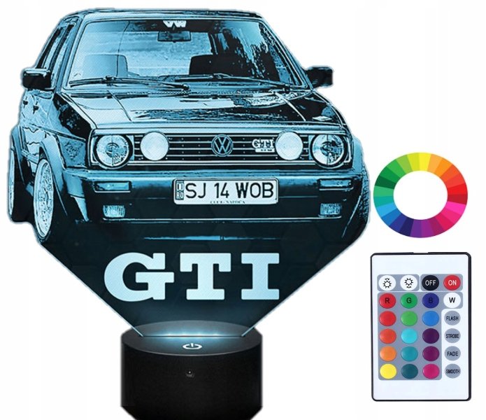 Lampka Nocna z Imieniem Volkswagen Golf 3D Grawer