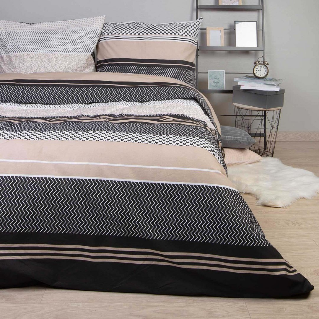 Pościel bawełniana DARYMEX 160X200 Zigo Beige Beżowa Czarna Geometria Pasy, Cottonlove Exclusive 5