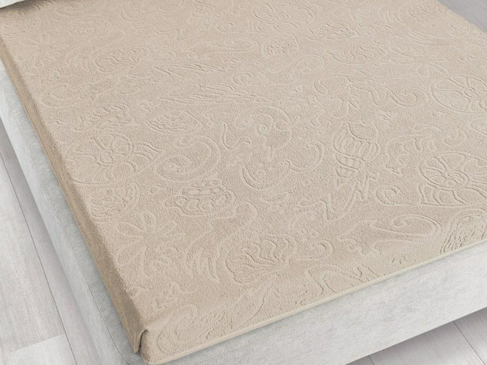 Prześcieradło Frotte Bez Gumki 175X220 Tulipan Sepia Beżowe 5908 Żakardowe