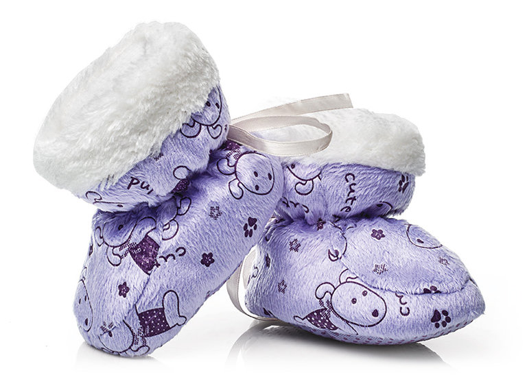 Fioletowe buciki niemowlęce – puchate 6-12 m.