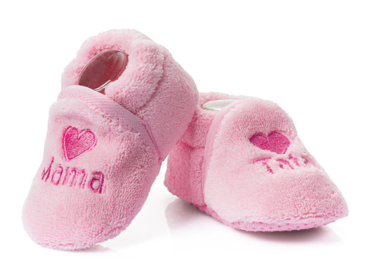 Różowe buciki niemowlęce haft TATA MAMA – 0-6m.