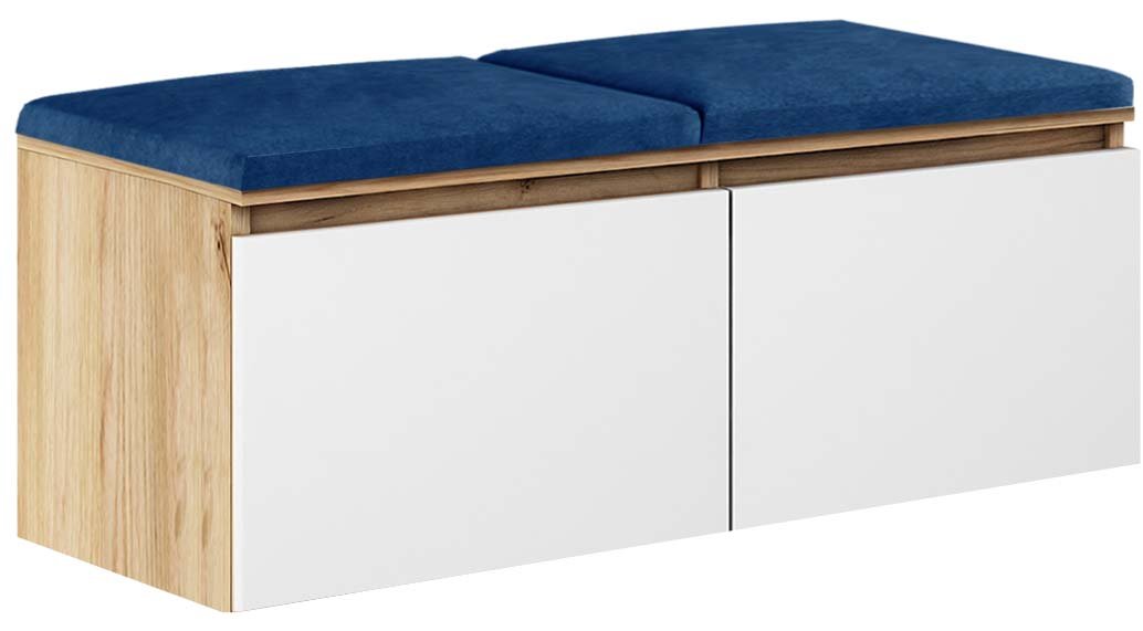 Szafka na buty z siedziskiem MEGAN 2 dąb złoty+biały/granat