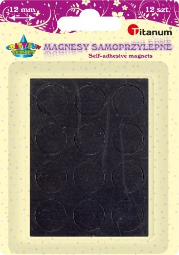 Magnesy samoprzylepne okrągłe czarne 12mm 12szt - Titanum