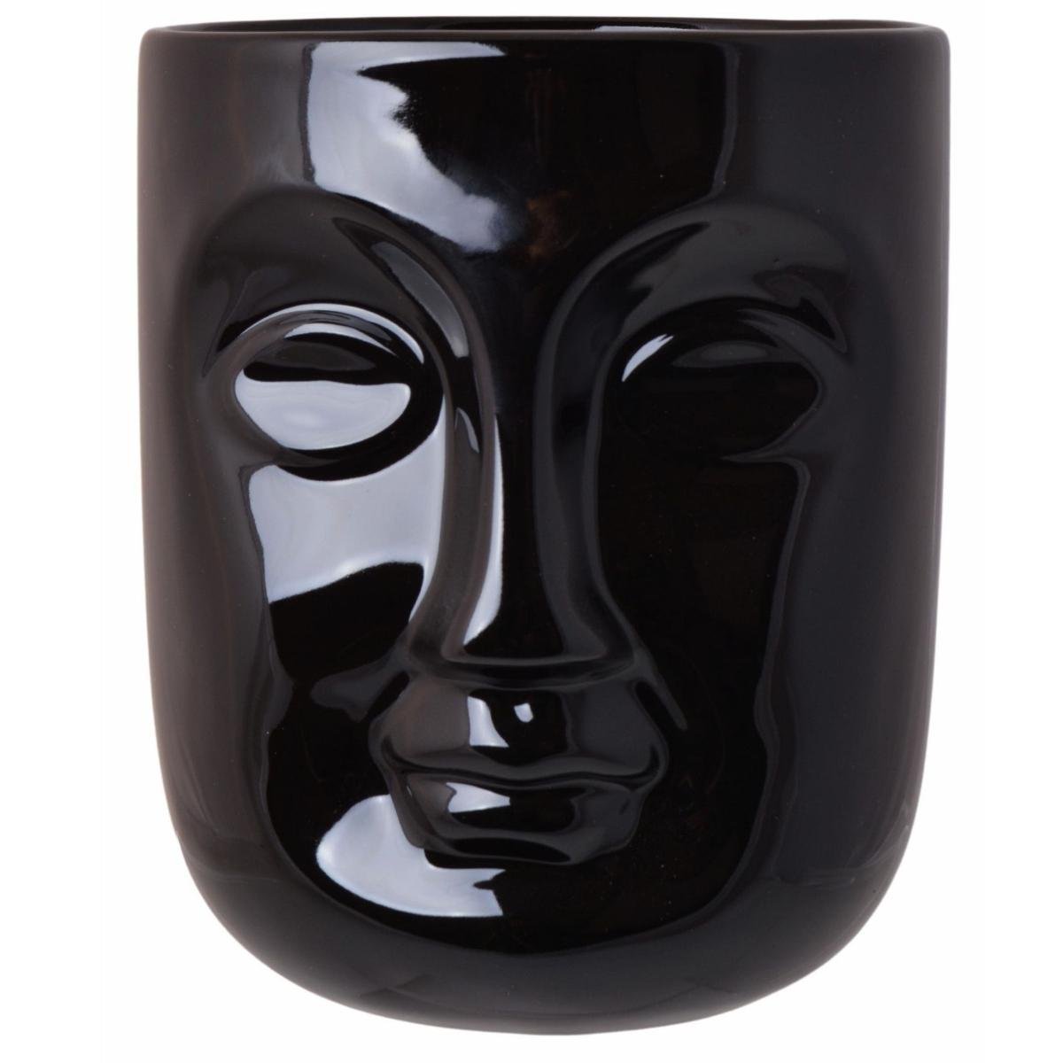 Czarna osłonka na doniczkę  z ceramiki - twarz Fufu Ø13,5 cm