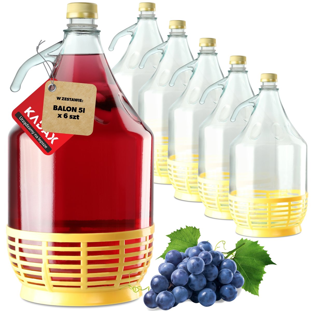 Dama Gąsior 5L Balon W Koszu Na Wino Nakrętka 6Szt