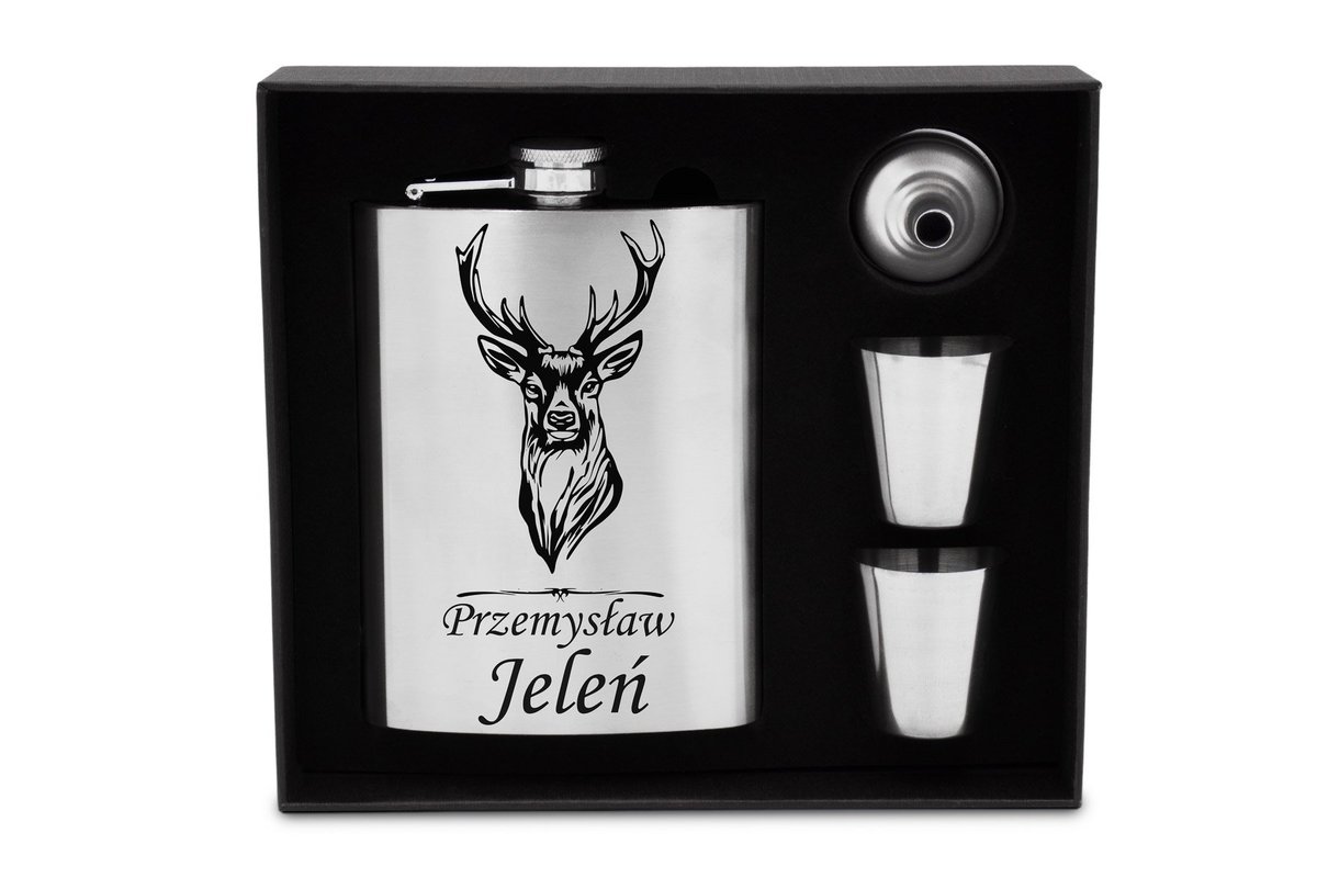 Piersiówka Stalowa 240Ml Z Grawerem Prezent Zestaw