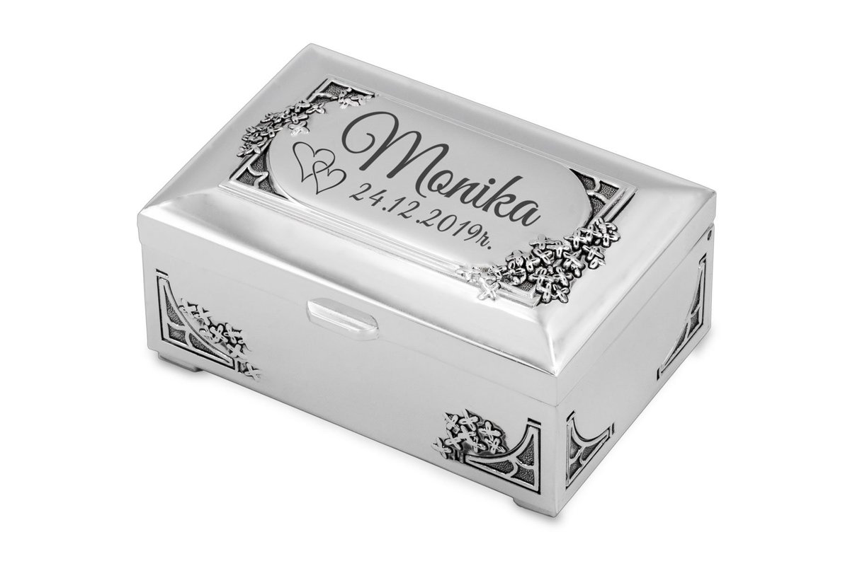 Posrebrzana Szkatułka Na Biżuterię Z Grawerem Jtb101