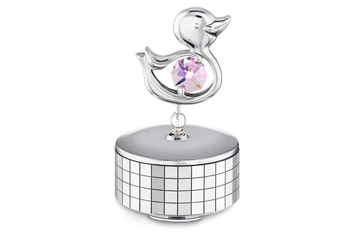 Pozytywka Kaczka Swarovski Różowa Z Grawerem
