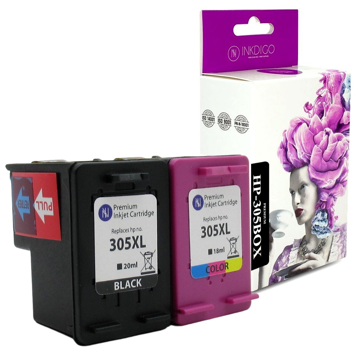 INKDIGO 305XL zgodny zestaw Tuszów do HP Deskjet 2320 2710 2720 2752 Czarny + Kolor 20ml/18ml