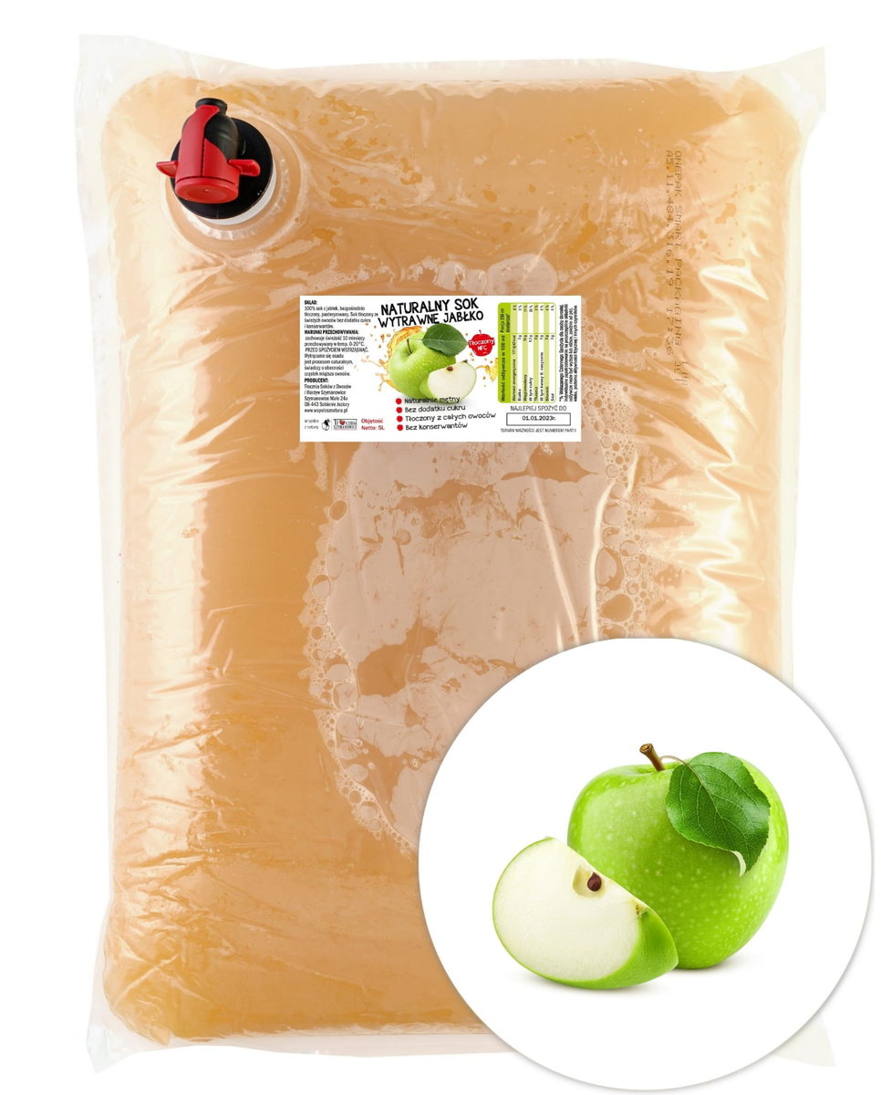 Tłocznia Szymanowice, sok jabłkowy tłoczony 100%, 5 l