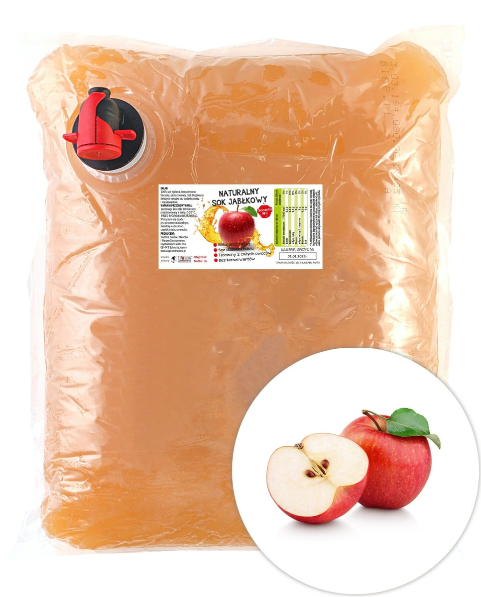 Tłocznia Szymanowice, sok jabłkowy tłoczony 100%, 3 l
