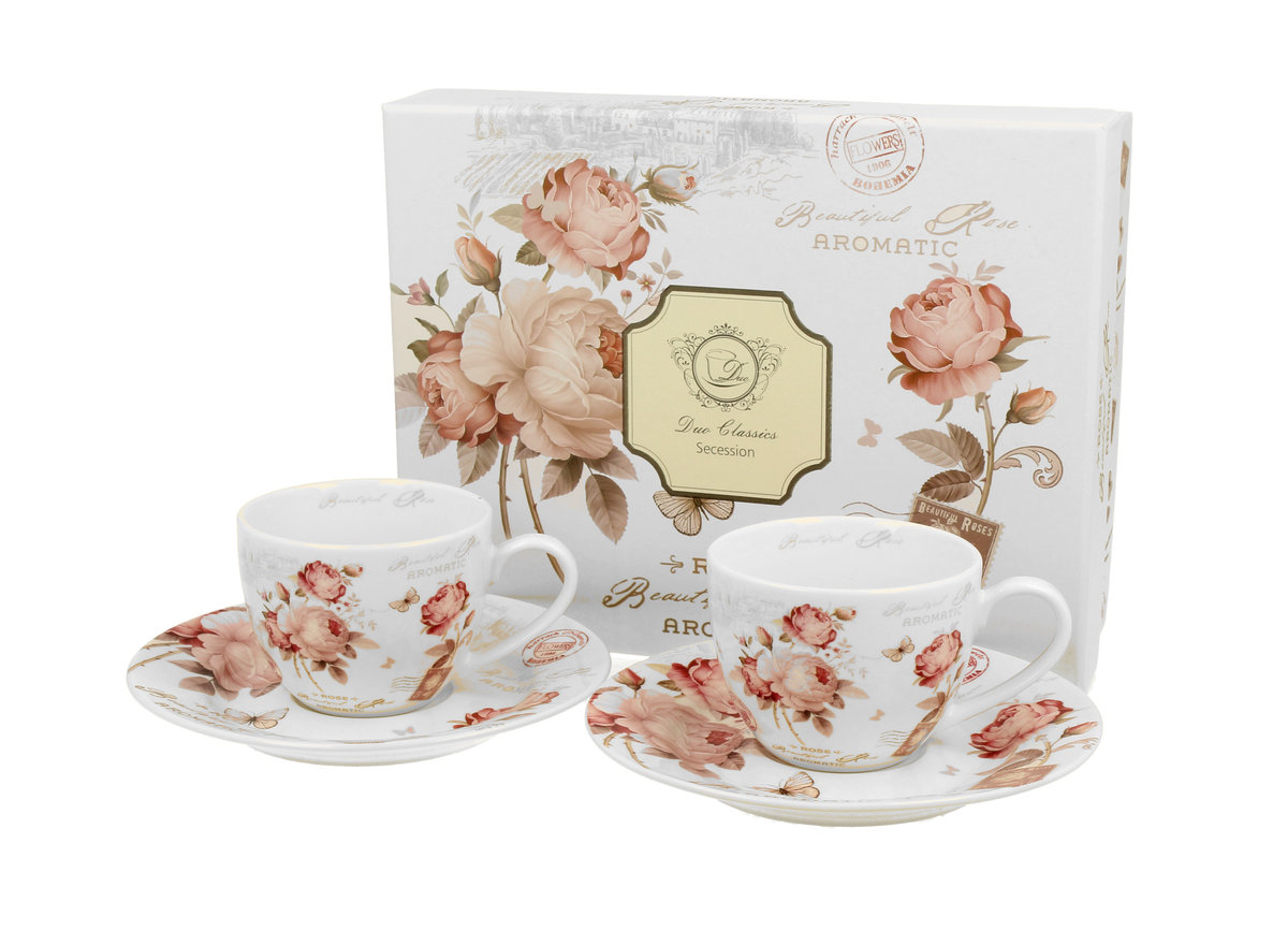 Filiżanki do espresso porcelanowe ze spodkami DUO SECESJA 100 ml 2 szt