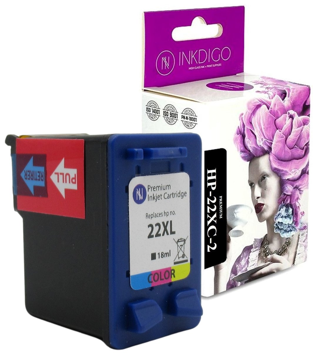 INKDIGO 22XL zgodny Tusz do HP Deskjet 3915 3920 1520 2445 2210 KOLOR 18ml