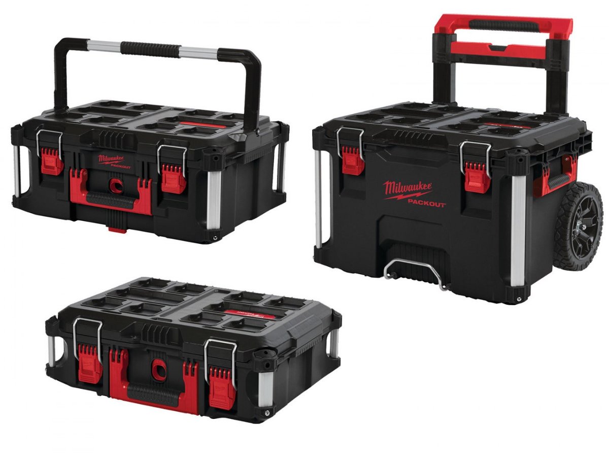 Milwaukee Packout Promo Set 4932464244 walizka na kółkach duża z zestawem walizek, 3-częściowy, czarno-czerwony