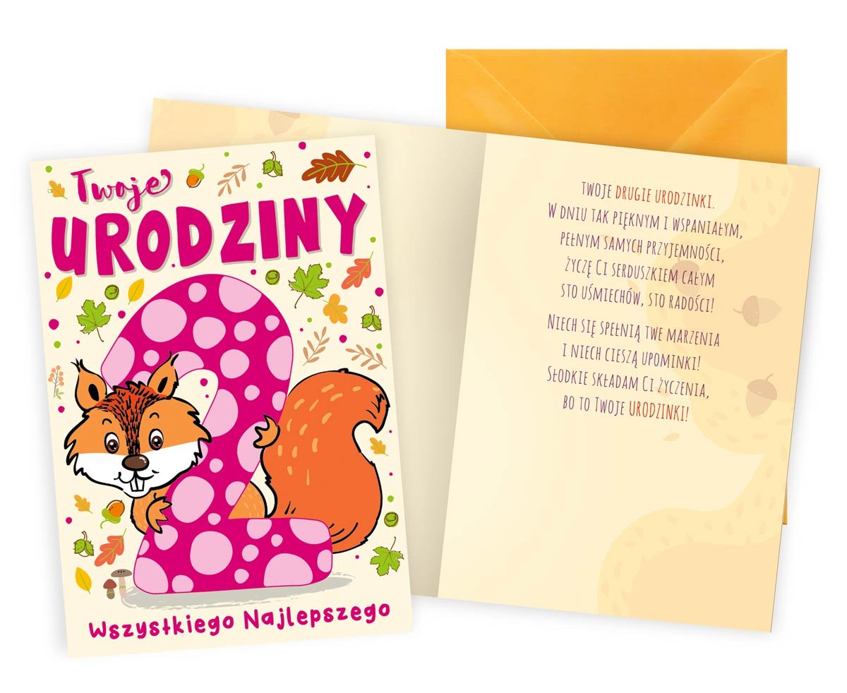 Karnet Urodziny 2 wiewiórka - Kukartka