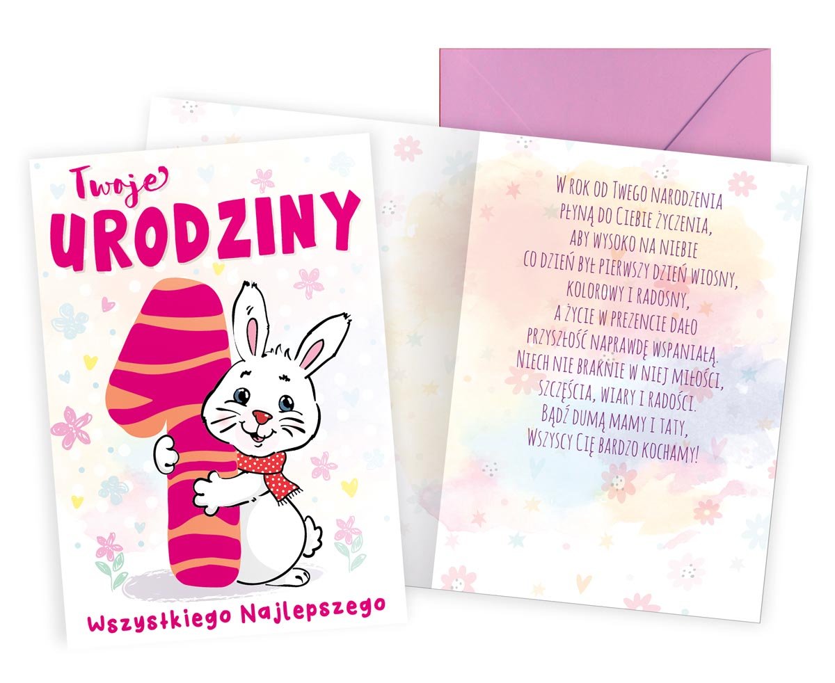 Karnet B6 Urodziny 1 zajączek - Kukartka