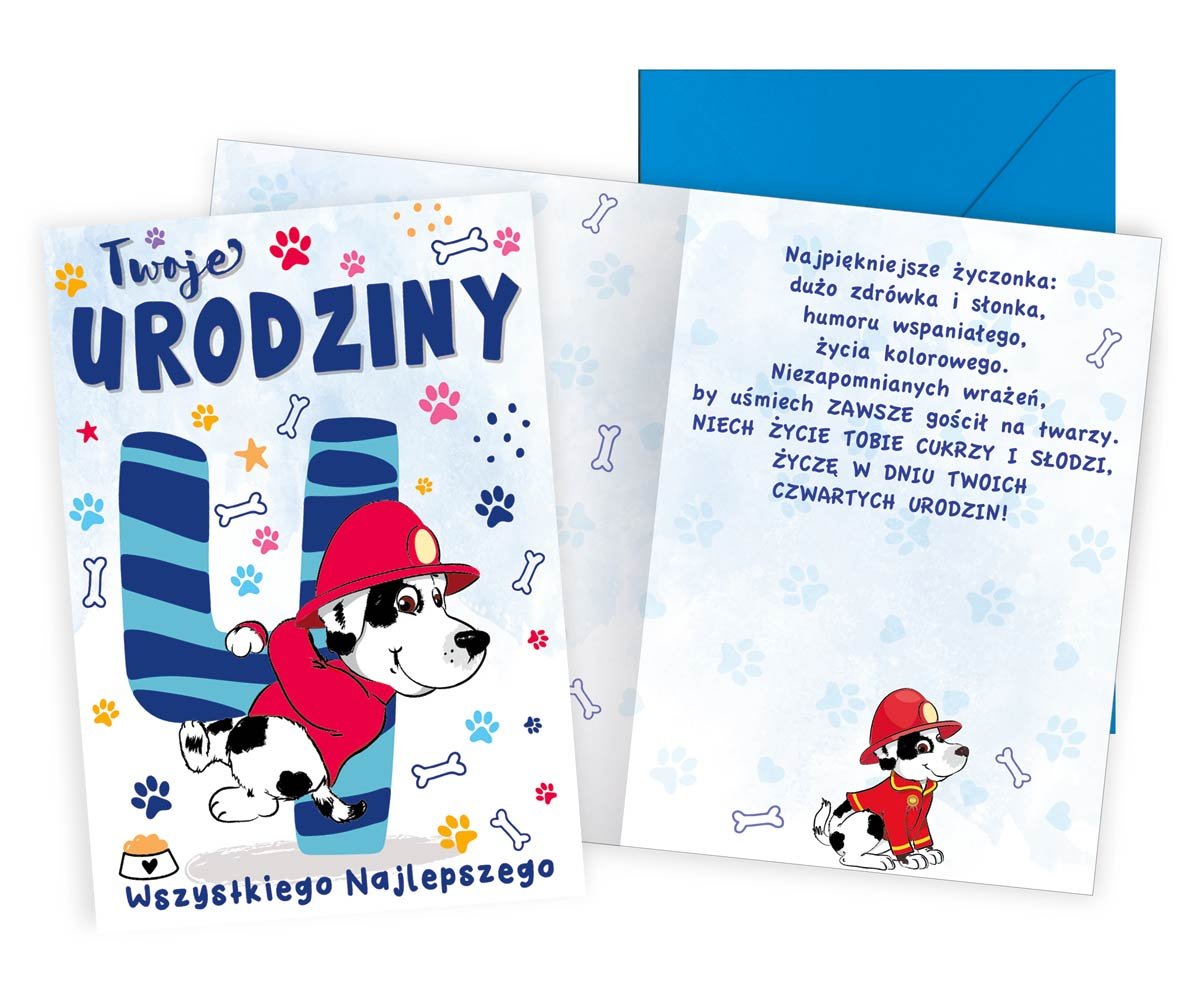 Karnet B6 Urodziny 4 pies strażak - Kukartka