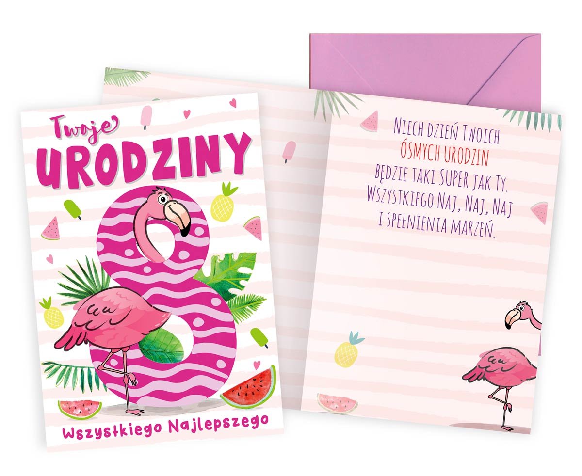Karnet B6 Urodziny 8 flaming - Kukartka