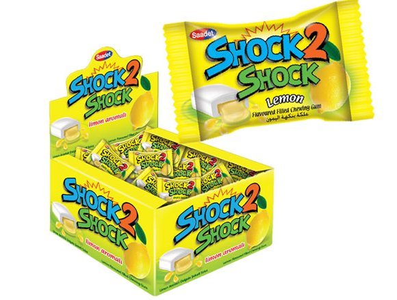 Shock 2, kwaśne gumy do żucia o smaku cytrynowym, 100 sztuk