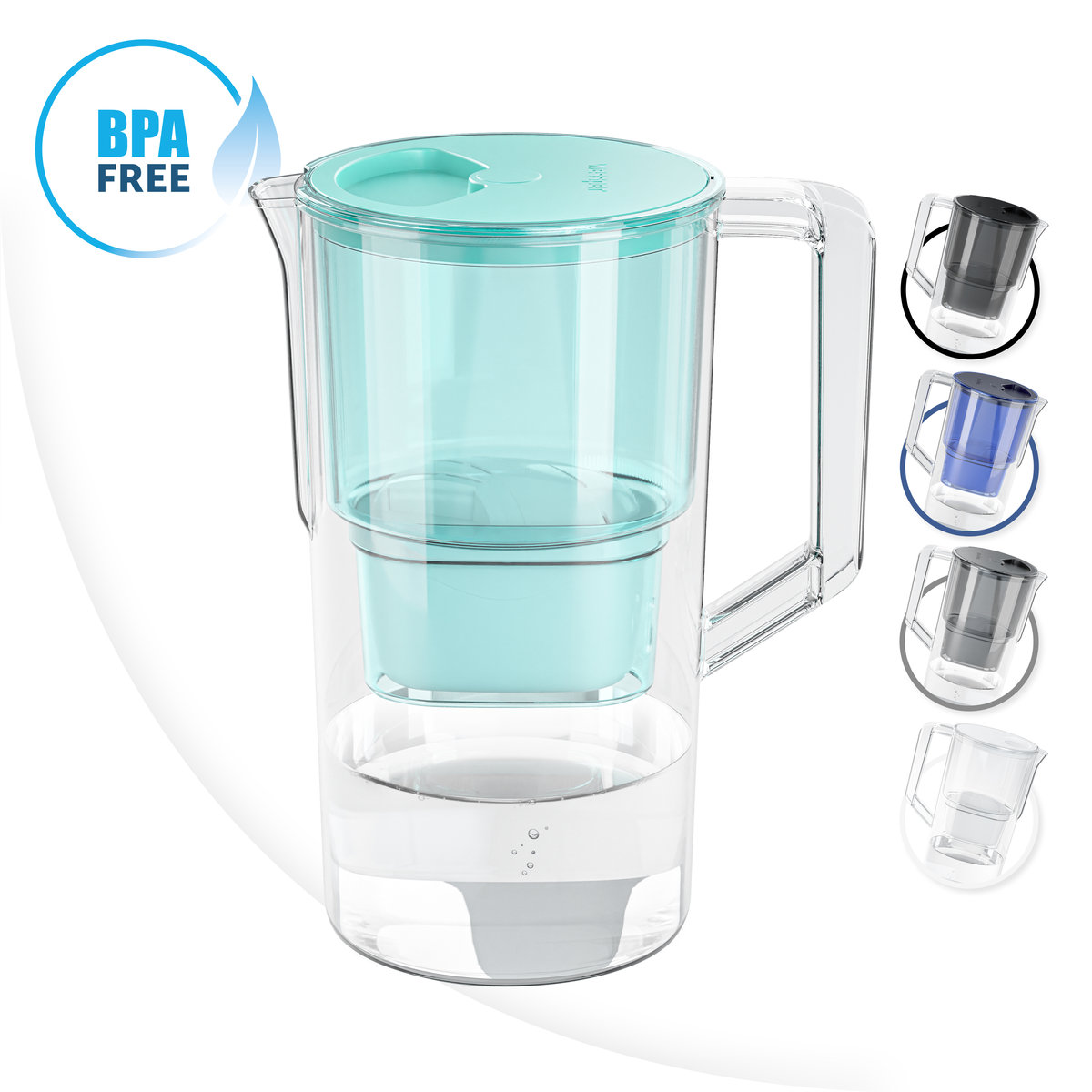 Dzbanek filtrujący AquaMax Basic, Wessper, wkład filtrujący w zestawie, 2,5L, miętowy