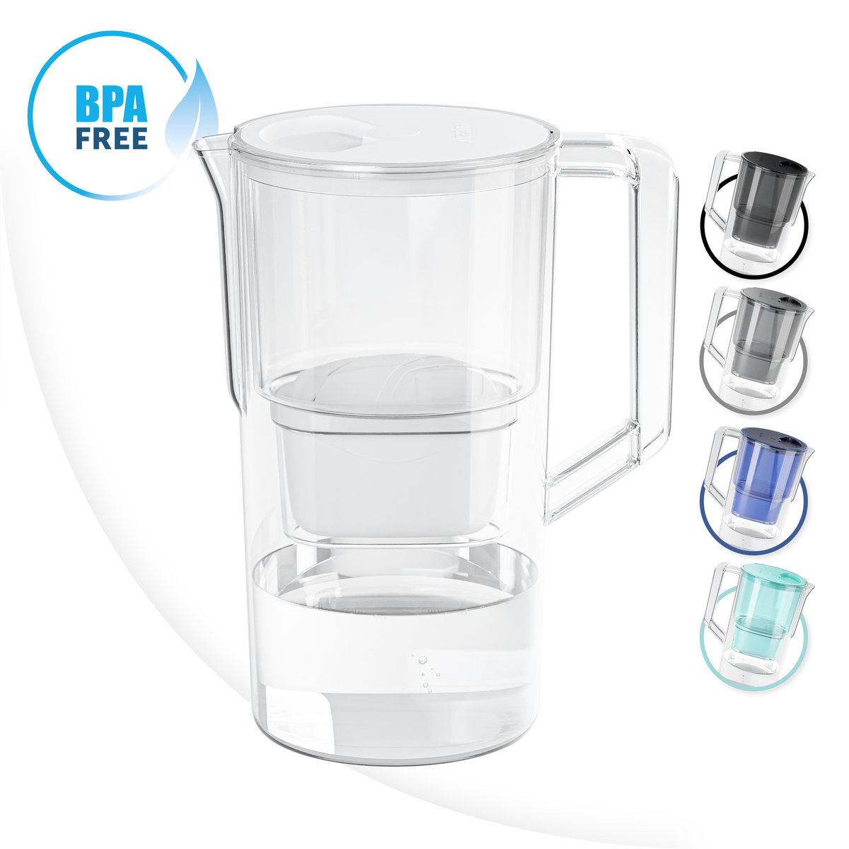 Dzbanek filtrujący AquaMax Basic, Wessper, wkład filtrujący w zestawie, 2,5L, biały