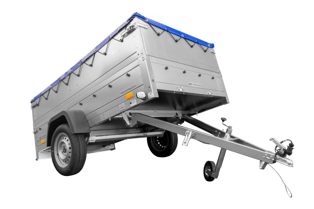 Temared sp. z o.o. PRZYCZEPA GARDEN TRAILER 230 KIPP Z KOŁEM PODPOROWYM, BURTAMI BIS I PLANDEKĄ PŁASKĄ NIEBIESKĄ UT004517