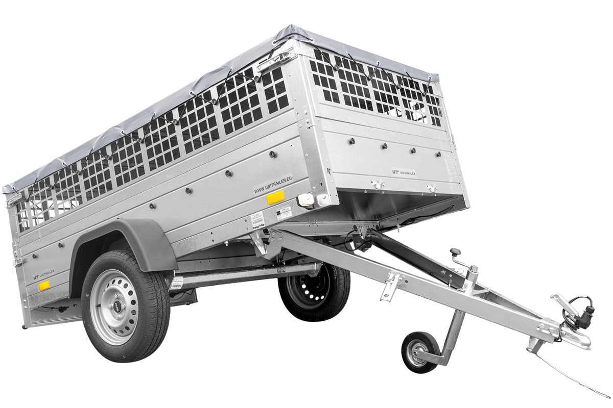Temared sp. z o.o. PRZYCZEPA GARDEN TRAILER 230 KIPP Z KOŁEM PODPOROWYM, BURTAMI SIATKOWYMI I PLANDEKĄ PŁASKĄ SZARĄ UT004520