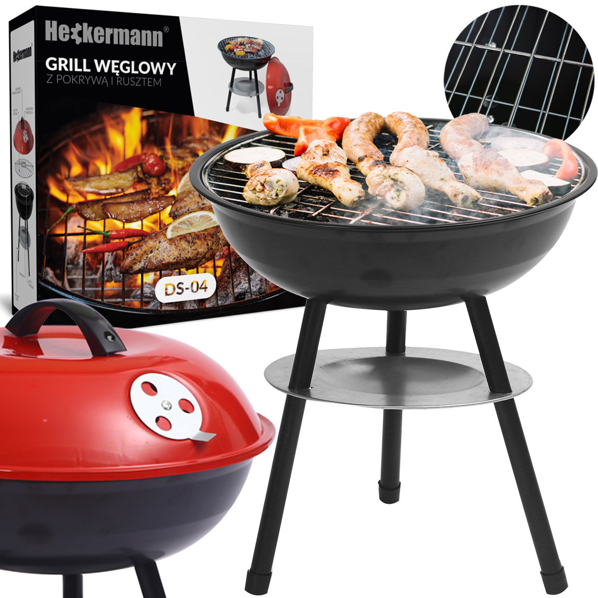 Grill Węglowy Okrągły Heckermann® Ds-04