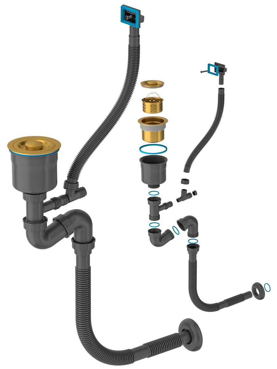 Syfon Manualny Do Zlewu Stalowego Złoty 1Komora