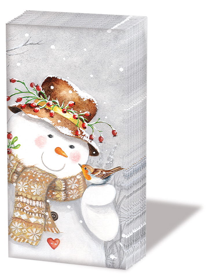 Ambiente, Chusteczki Do Nosa 10Szt., Snowman Holding Robin (21,5X22Cm)