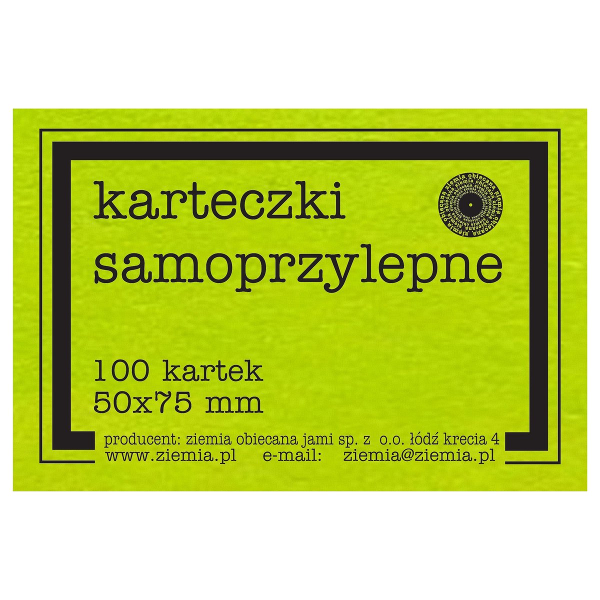 Karteczki samoprzylepne Fluo 50x75mm 100K zielone - Ziemia Obiecana