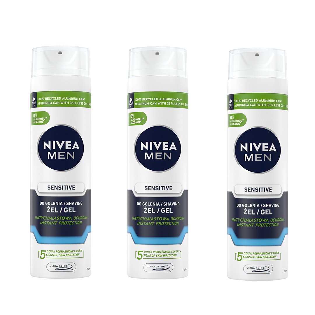 Nivea Men, Sensitive, Żel do golenia, 3x200 ml
