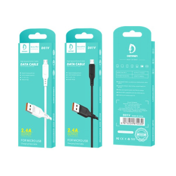 Techonic Kabel przewód micro USB do ładowania DENMEN 1m (biały) Micro USB 1m white D01V
