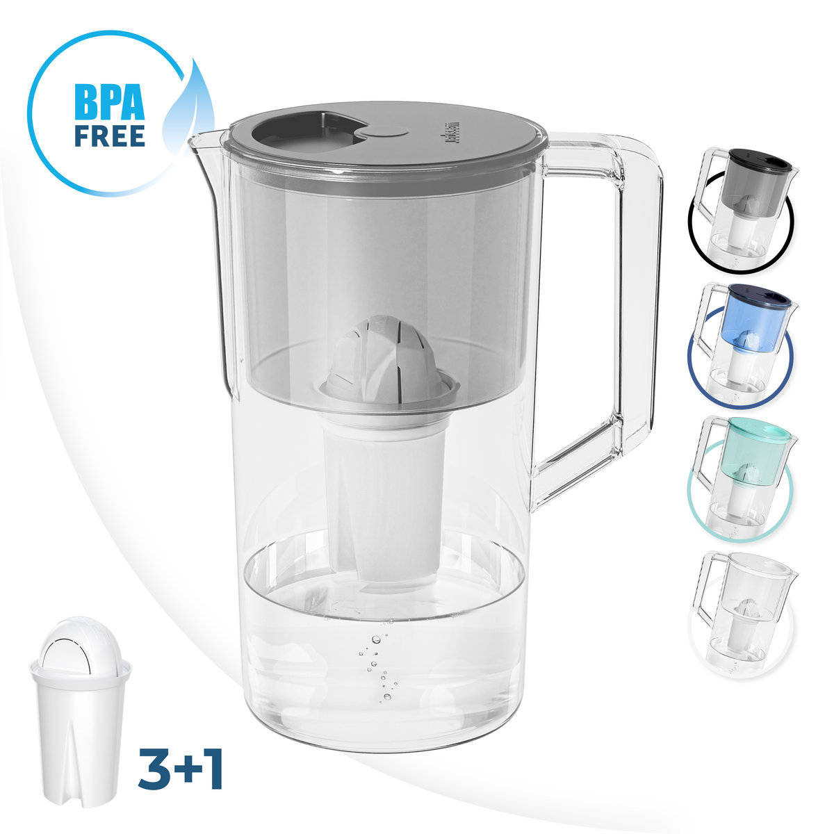 Wessper Aquaclassic Dzbanek Filtrujący Wodę 2,5L Szary + 3X Filtr Wody