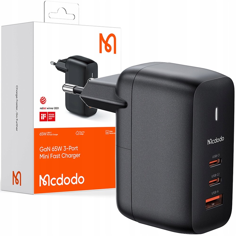 Ładowarka sieciowa GaN 65W Mcdodo CH-0291 2x USB-C, USB-A (czarna)
