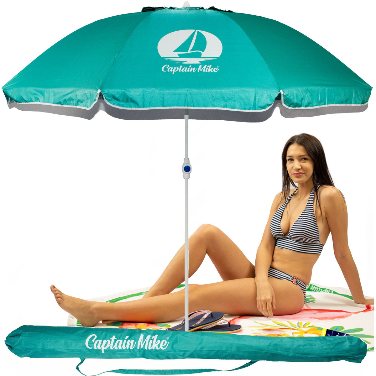 Parasol Plażowy Z Wentylacją I Filtrem Upf50+ Duży 180 Cm Captain Mike