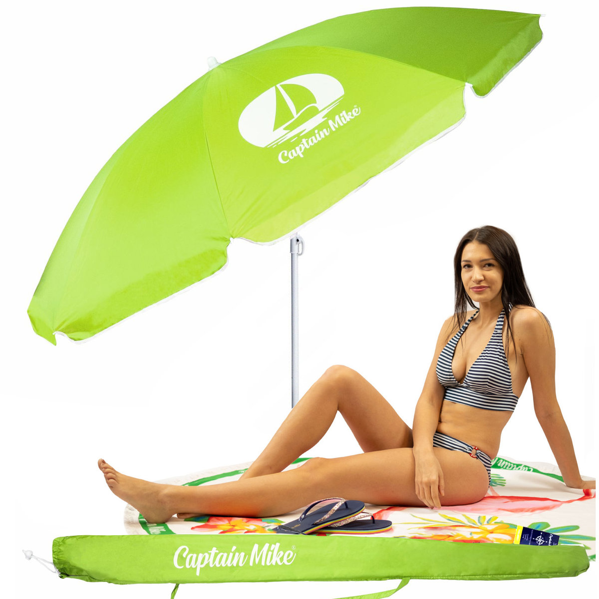Parasol Plażowy Łamany Z Filtrem Upf50+ Captain Mike 160Cm Zielony