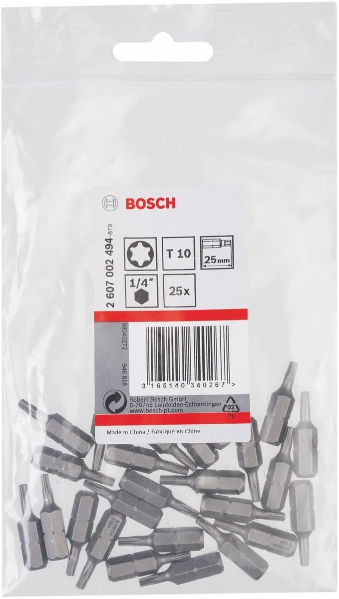 Bosch Bit z końcówką Torx T 10 bardzo twardy C 6.3 25 szt