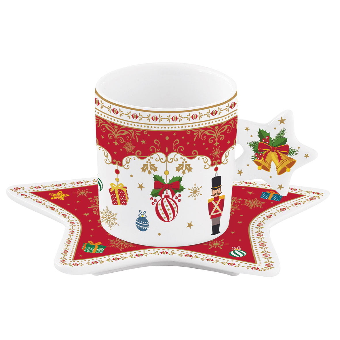 Easy life Filiżanka Do Kawy I Herbaty Porcelanowa Ze Spodkiem Magic X-Mass Balls Biało-Czerwony 175 Ml