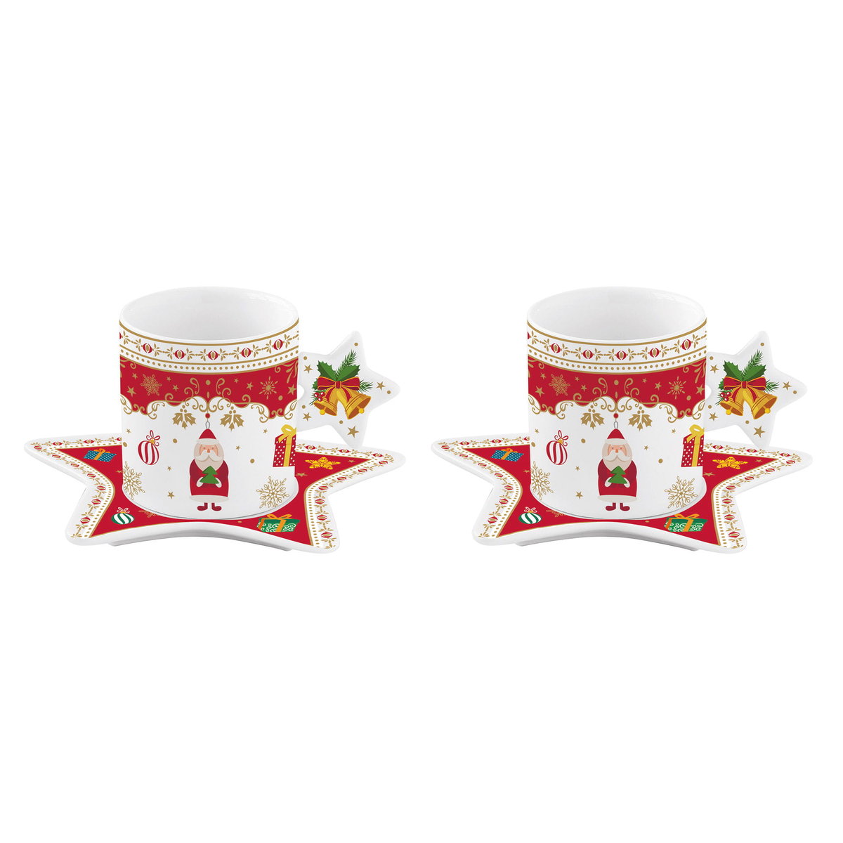 Easy life Filiżanki Do Espresso Porcelanowe Ze Spodkami Magic X-Mass Balls Biało-Czerwone 100 Ml 2 Szt
