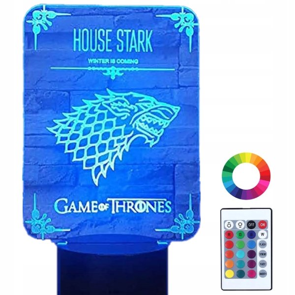 Lampka Nocna 3D Led Gra O Tron Ród Stark Grawer