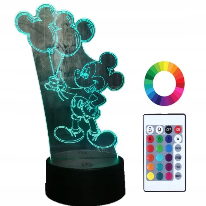 Lampka Nocna 3D Led Myszka Miki Mouse Grawer Imię
