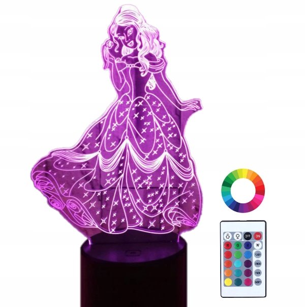 Lampka Nocna 3D Led Księżniczka Aurora Grawer Imię