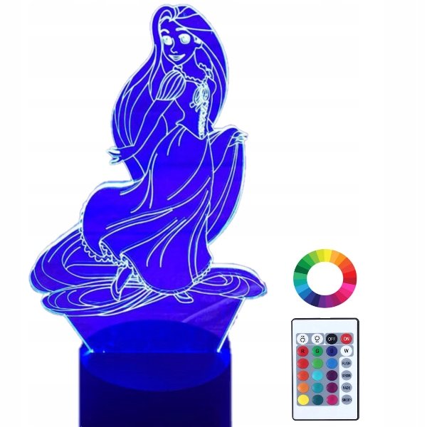 Lampka Nocna 3D Led Księżniczka Roszpunka Grawer