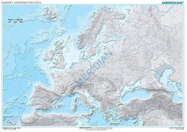 Mapa Hipsometryczna Europy Konturowa Ćwiczeniowa