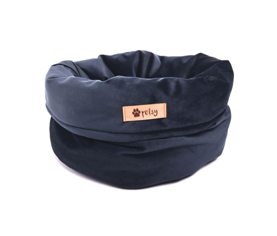 Granatowe aksamitne legowisko ø 40 cm Basket Royal – Petsy