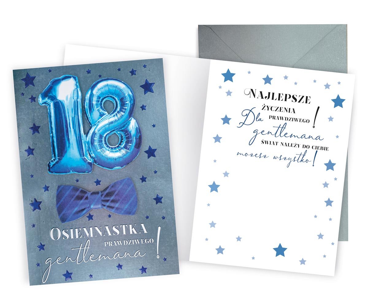 Karnet Urodziny 18 niebieski - Kukartka