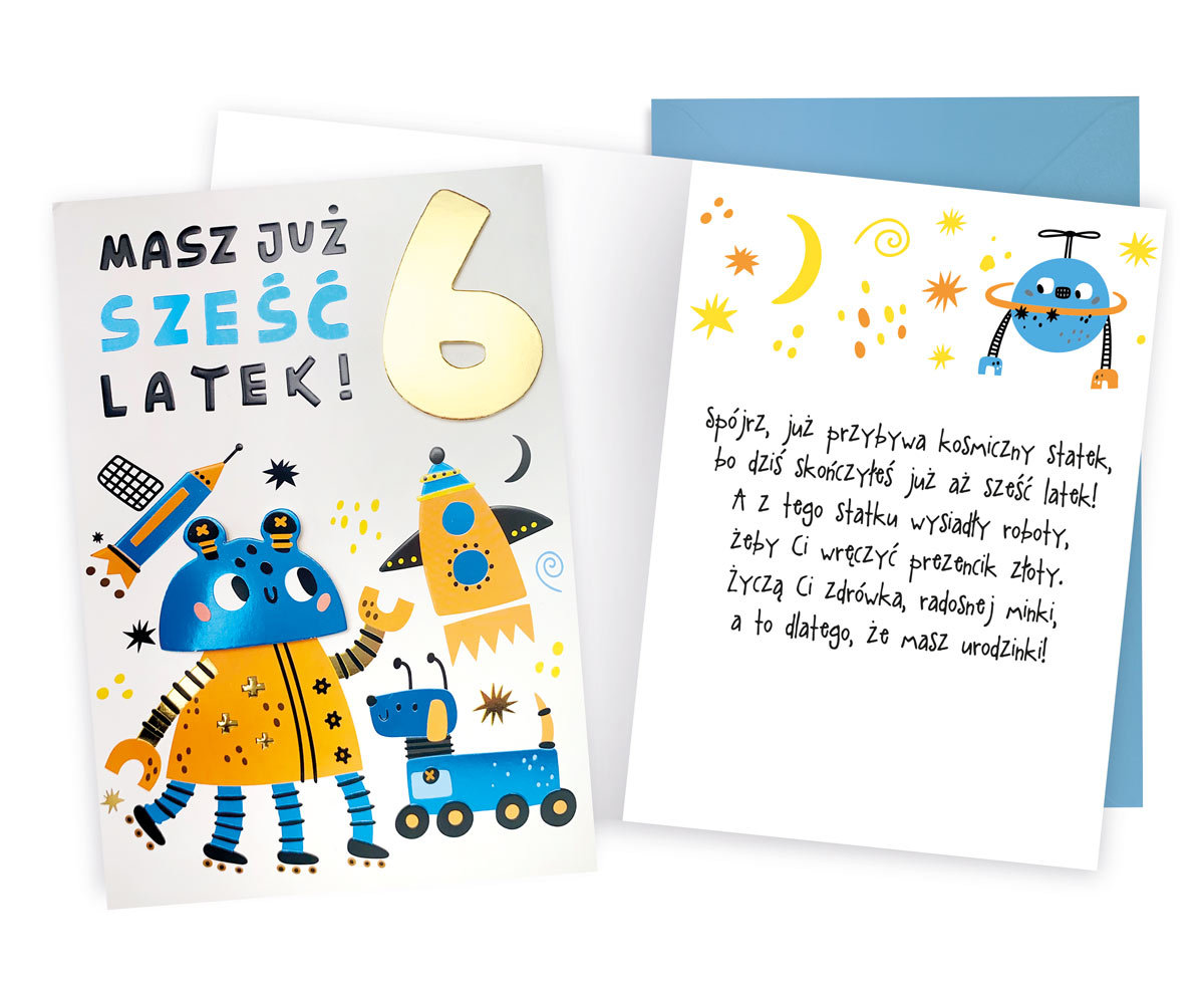Karnet Urodziny 6 roboty - Kukartka