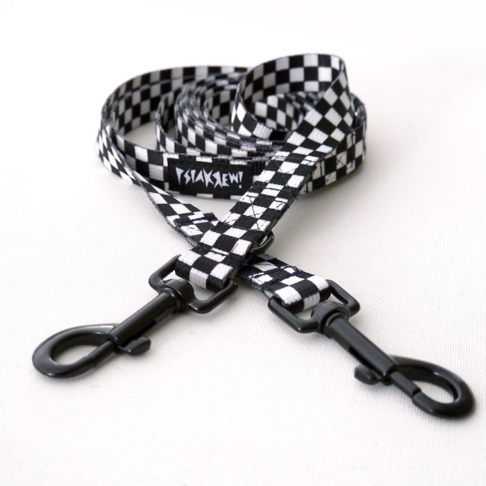 Długa Smycz Dla Psa w szachownicę Przepinana Regulowana Checker Psiakrew Design szerokość 2 cm, czarny karabińczyk 7 cm-300 cm
